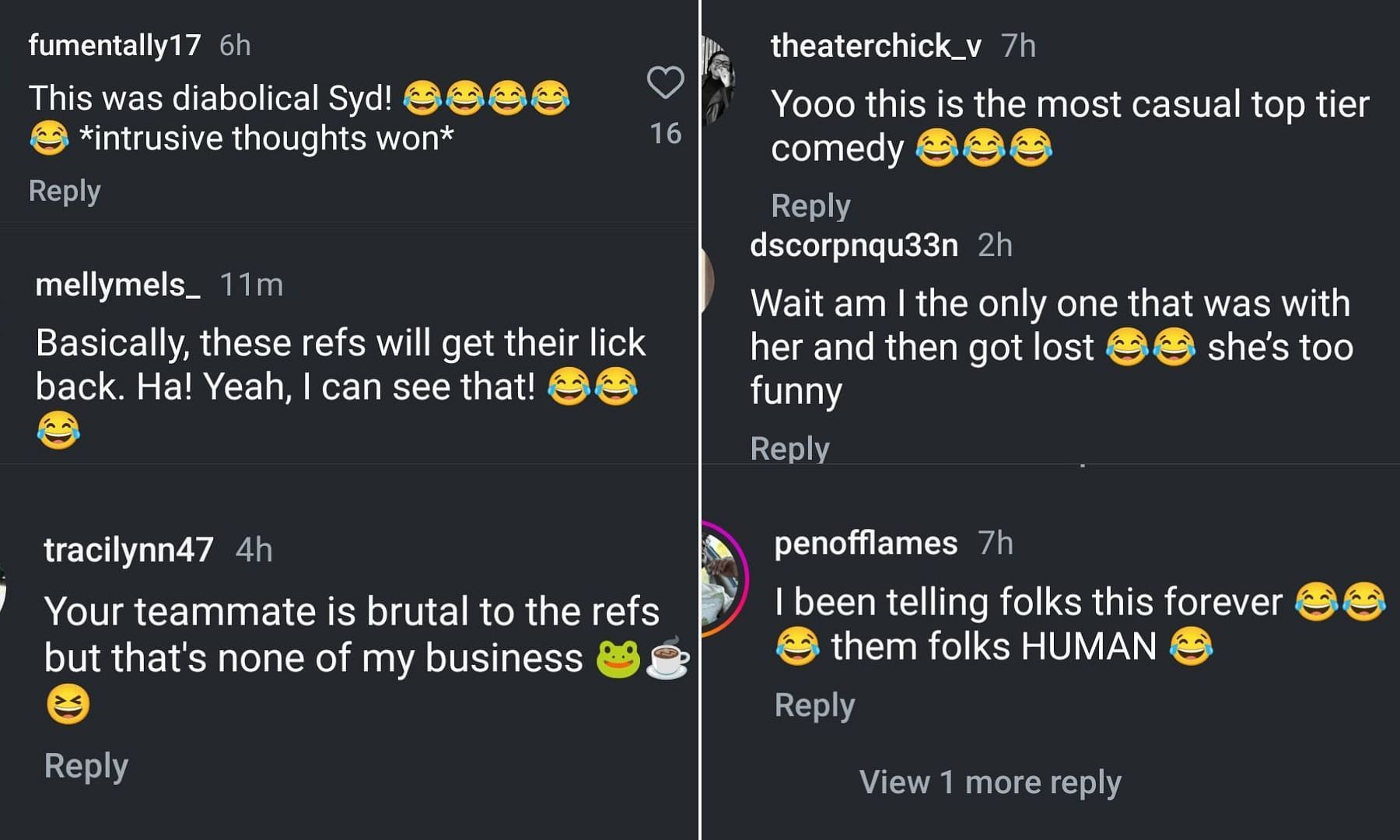Fan reactions to Sydney Colson’s unhinged take on referees.